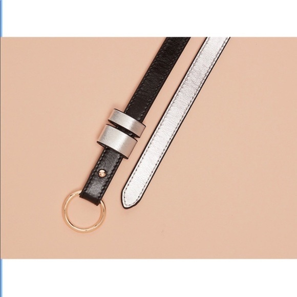 NWT DVF skinny belt o ring black silver leather